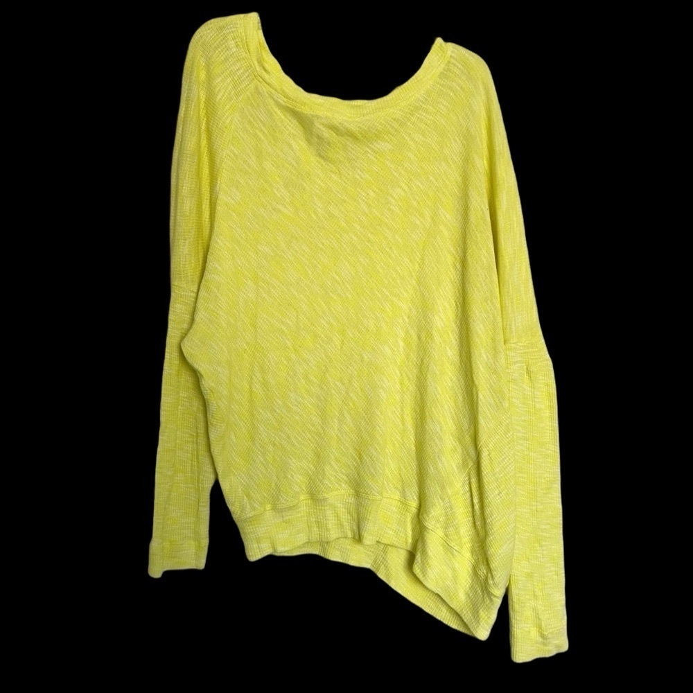 Anthropologie Butter Yellow Slub Knit Drop Shoulder Sweatshirt Sz S Beachy Boho